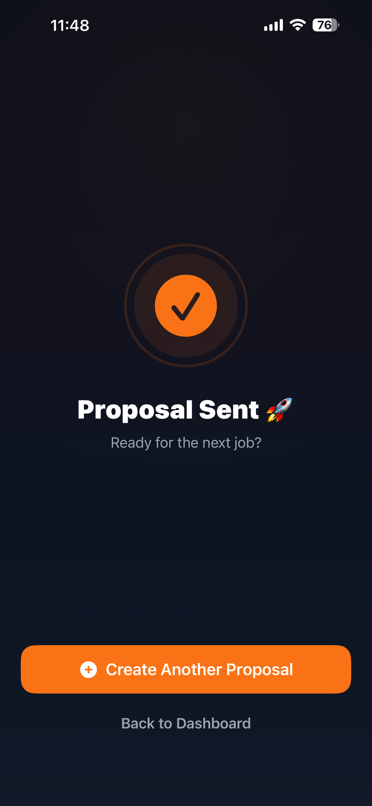 QuoteBuddy proposal sent confirmation screen showing delivered status
